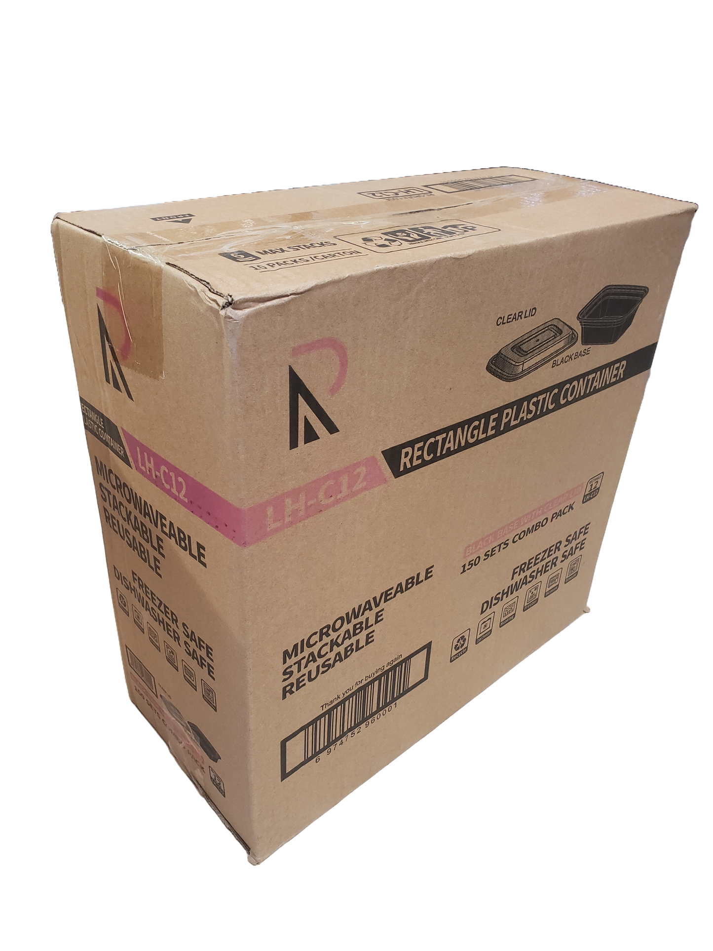 Rectangle Plastic Container With Lid Combo Pack - 12oz.- 150/Case