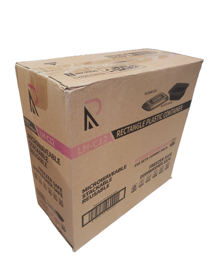 Rectangle Plastic Container With Lid Combo Pack - 12oz.- 150/Case
