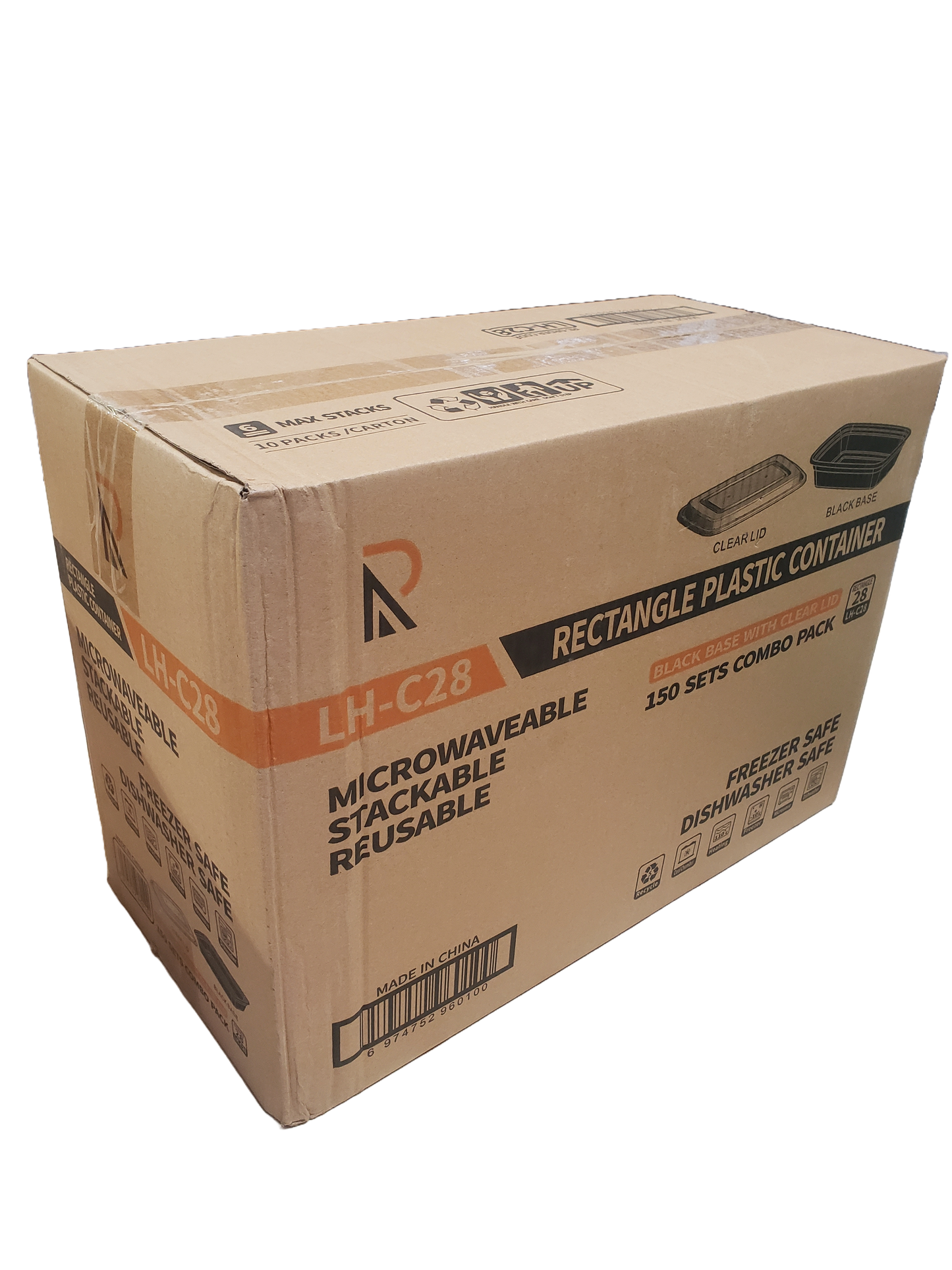 Rectangle Plastic Container With Lid Combo Pack - 28oz.- 150/Case