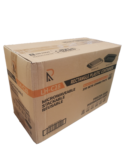 Rectangle Plastic Container With Lid Combo Pack - 28oz.- 150/Case