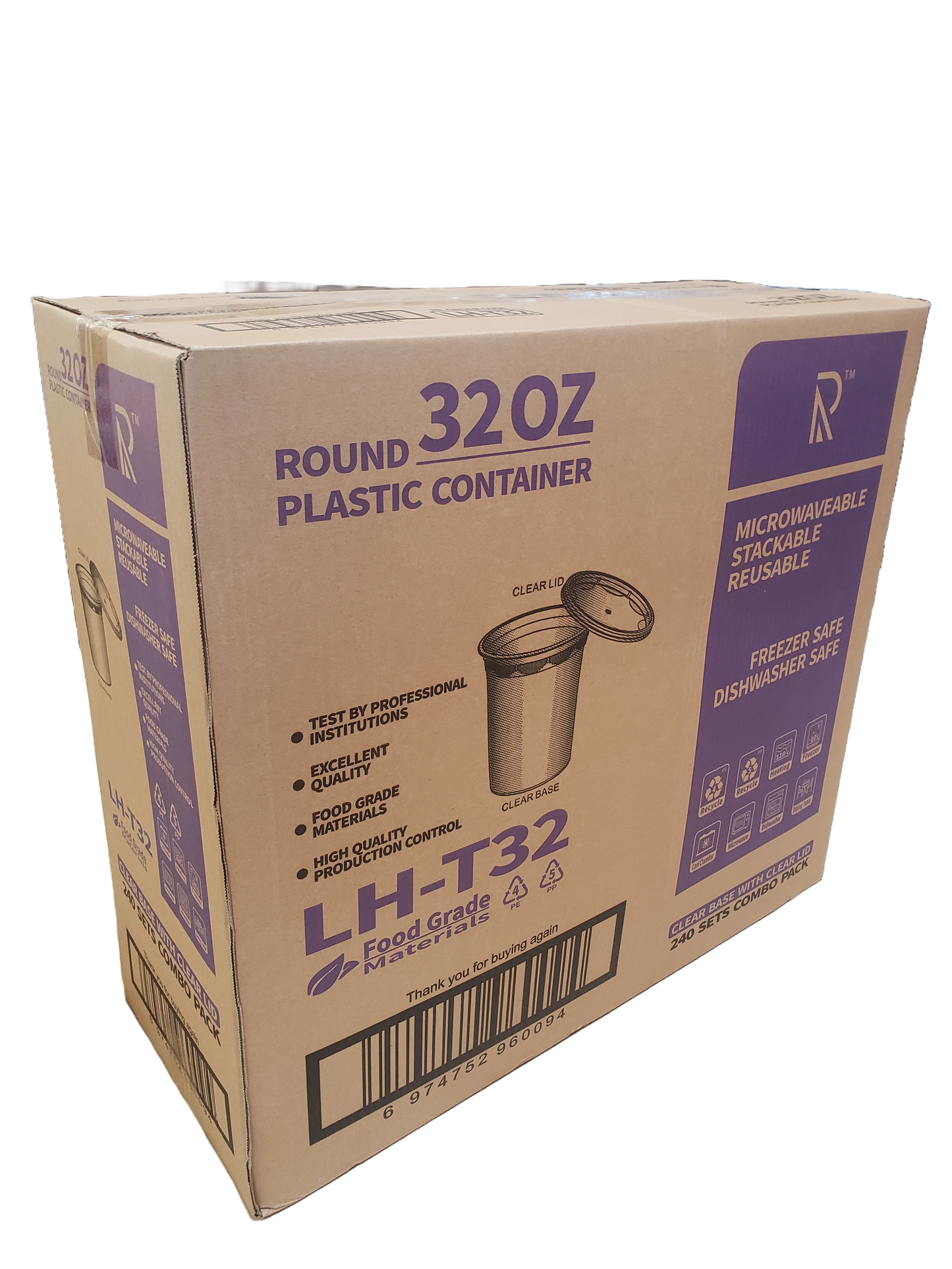 Plastic Deli Container and Lid Combo Pack - 32 oz. - 240/Case